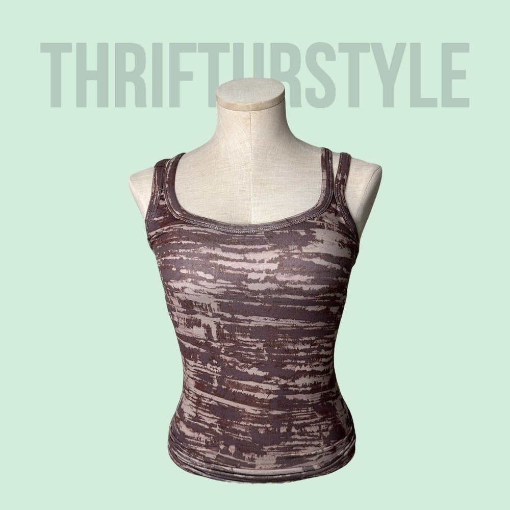 Athleta Workout Tank‎ Top Brown Camo Strappy Back Layering Fitted Activewear